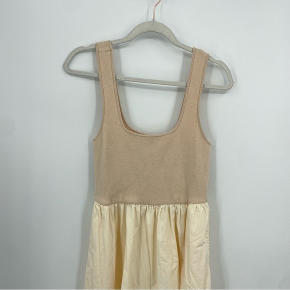 MONROW Poplin Mix Tank maxi Dress cream beige Sz M - Picture 3 of 10